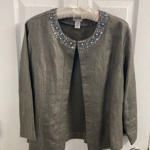 Women's Chico's Brown/Gray Metallic Beaded Sequins Hooked Closure Jacket - Fab!